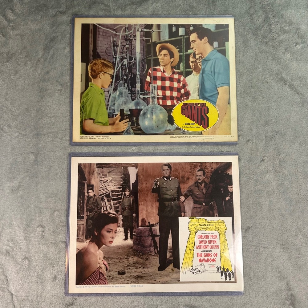 Vintage Village of the Giants 1965 & Guns of Navarone 1961 Movie Lobby Cards Lot